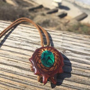Third Eye Pinecones Necklace Green Paua Shell